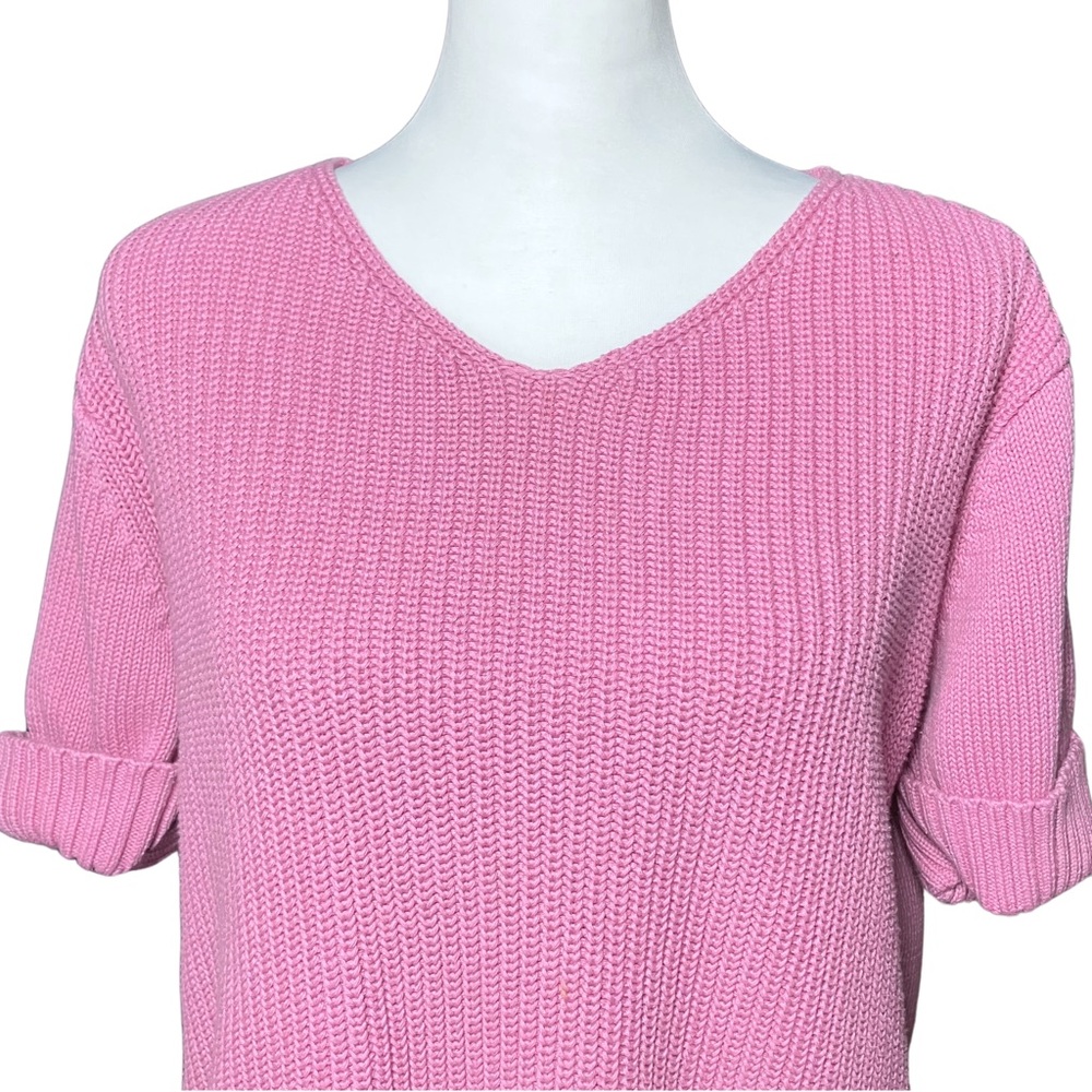 Vintage 90s 100% Cotton Pastel Pink Short Sleeve Sweater M/L Crazy Horse, Preppy - Picture 6 of 9